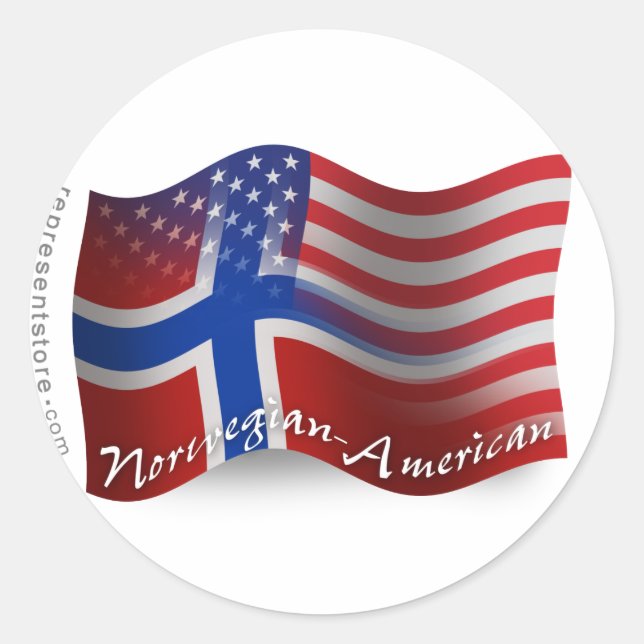 Norwegisch-amerikanische Waving Flag Runder Aufkleber (Vorderseite)