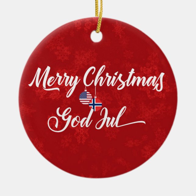 Norwegisch-amerikanische zweisprachige Feriendekor Keramikornament (Vorne)