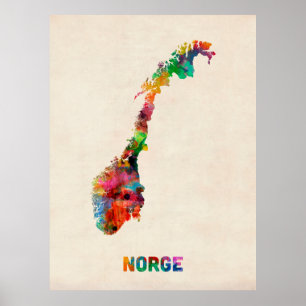 Norwegische Aquarellkarte Poster