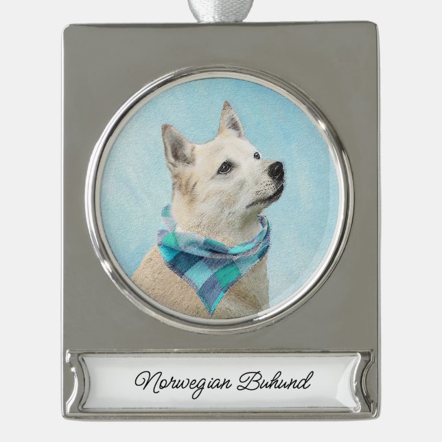 Norwegische Buhund-Malerei - Niedliche Original Hu Banner-Ornament Silber (Vorderseite)