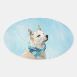 Norwegische Buhund-Malerei - Niedliche Original Hu Ovaler Aufkleber