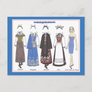 Norwegische Bunad III Paper Doll Postkarte