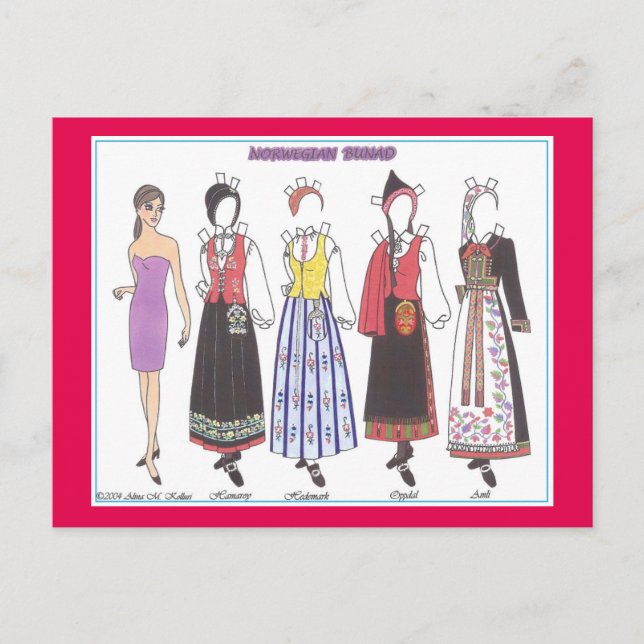 Norwegische Bunad IV Paper Doll Postkarte (Vorderseite)