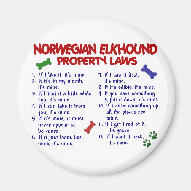 NORWEGISCHE ELKHOUND-Eigentumsgesetze 2 Magnet (Vorne)