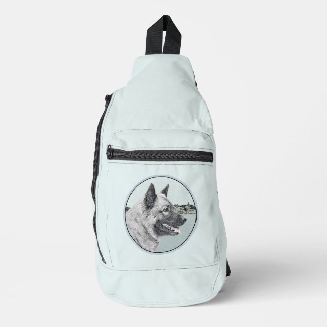 Norwegische Elkhound und Dorfmalerei Crossbody Bag (Vorderseite)