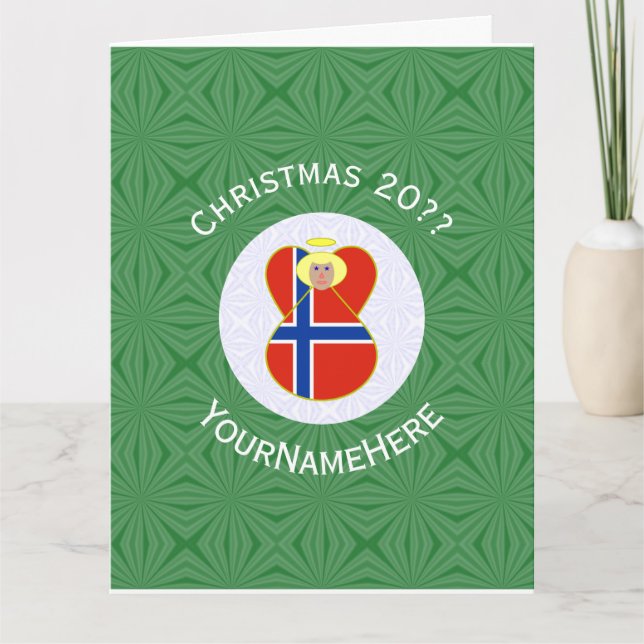 Norwegische Engel-Weihnachtsfahne Personalisiert Karte (Vorderseite)