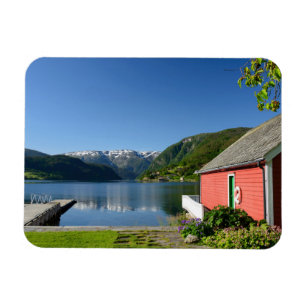 Norwegische Fjordansicht + Boathouserechteckmagnet Magnet