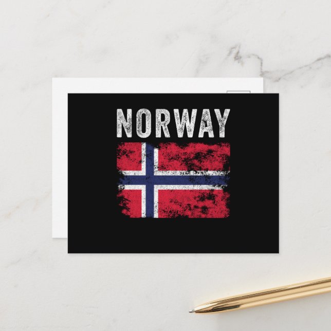 Norwegische Flagge beschädigt - norwegische Flagge Postkarte (Vorderseite/Rückseite Beispiel)