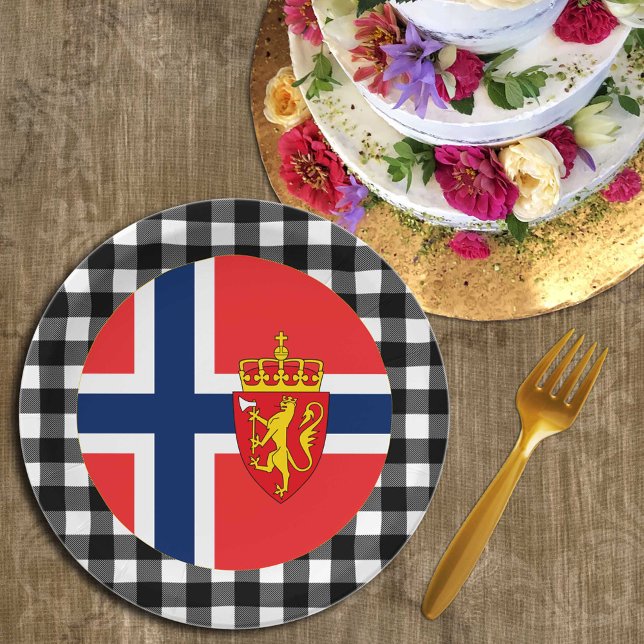 Norwegische Flagge, Büffel, kariert und norwegisch Pappteller (Von Creator hochgeladen)