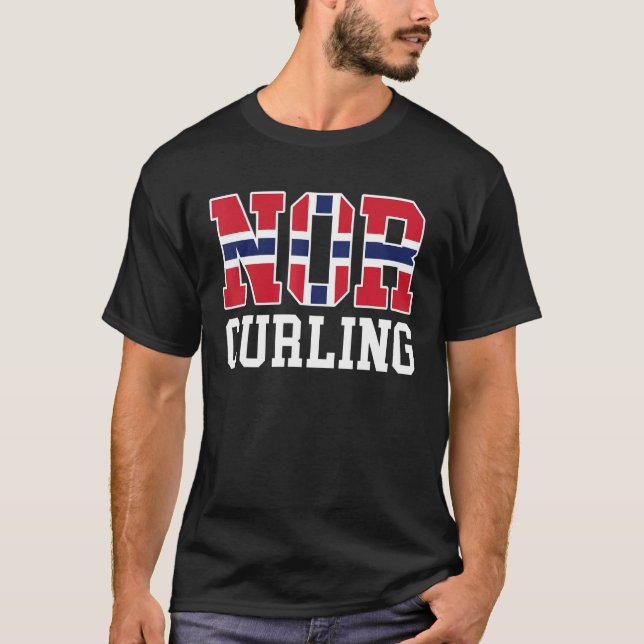 Norwegische Flagge Curler T-Shirt (Vorderseite)
