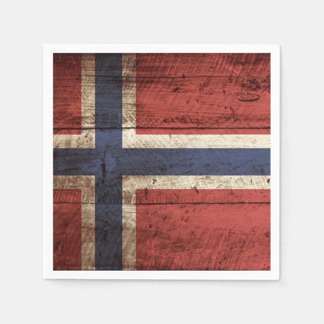 Norwegische Flagge für alten Holzkorn Serviette (Vorderseite)