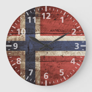 Norwegische Flagge für Altholzkörner Große Wanduhr