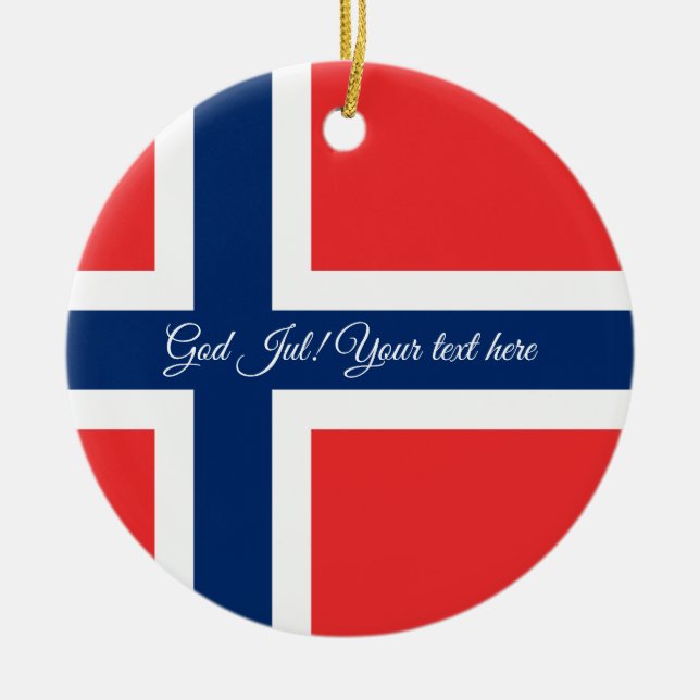 Norwegische Flagge Gott Jul Weihnachtsbaumschmuck Keramik Ornament (Vorne)