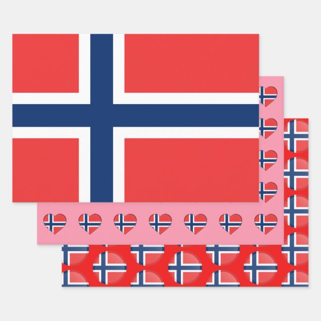 Norwegische Flagge, Herz und norwegische Mode / Ge Geschenkpapier Set (Set)