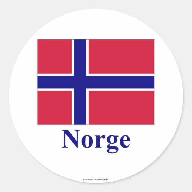 Norwegische Flagge mit Name Runder Aufkleber (Vorderseite)