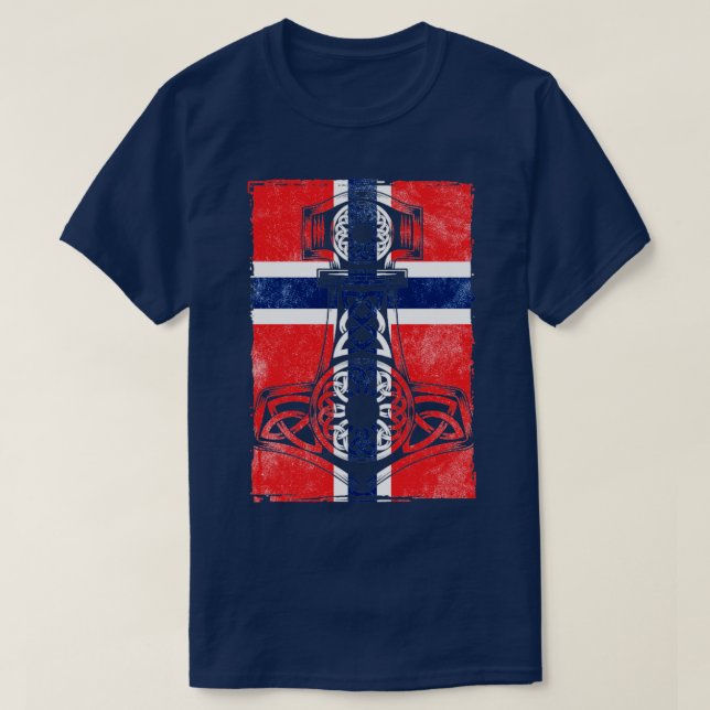 Norwegische Flagge Mjlnir T-Shirt (Design vorne)