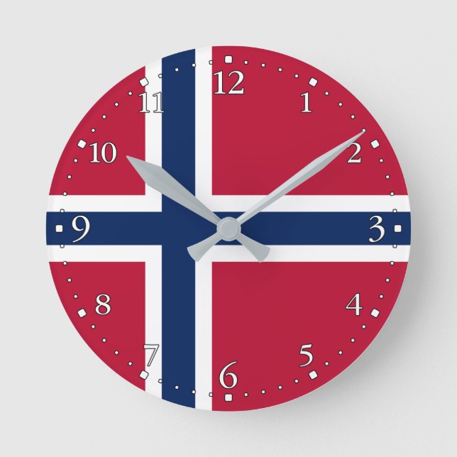 Norwegische Flagge Runde Wanduhr (Vorderseite)