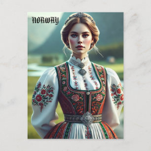 Norwegische Frau in traditioneller Bunad-Kleidung Postkarte