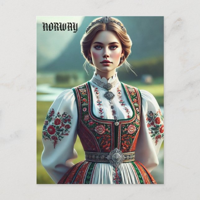 Norwegische Frau in traditioneller Bunad-Kleidung Postkarte (Vorderseite)