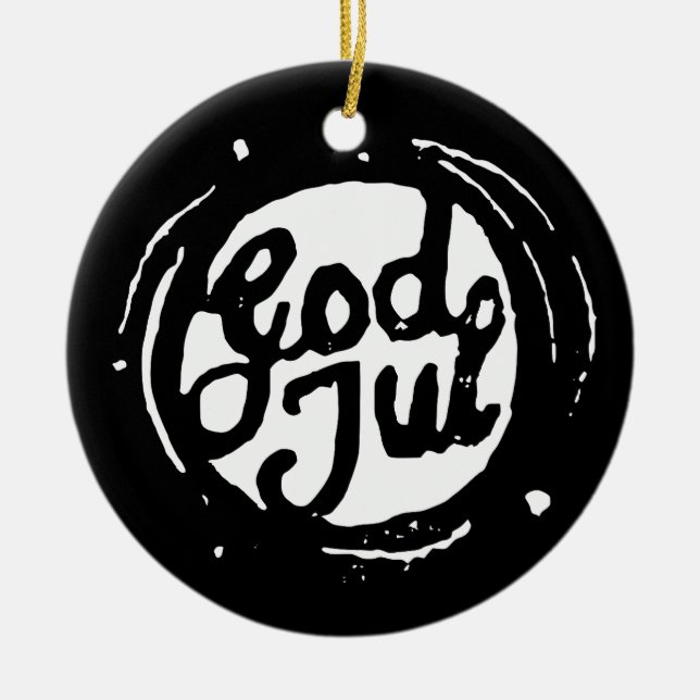 Norwegische "Frohe Weihnachten" Lino Print Keramik Ornament (Vorne)