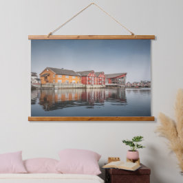 Norwegische Häuser Wandteppich Mit Holzrahmen