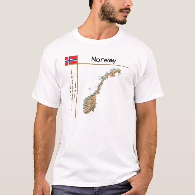 Norwegische Karte + Flagge + T - Shirt (Vorderseite)