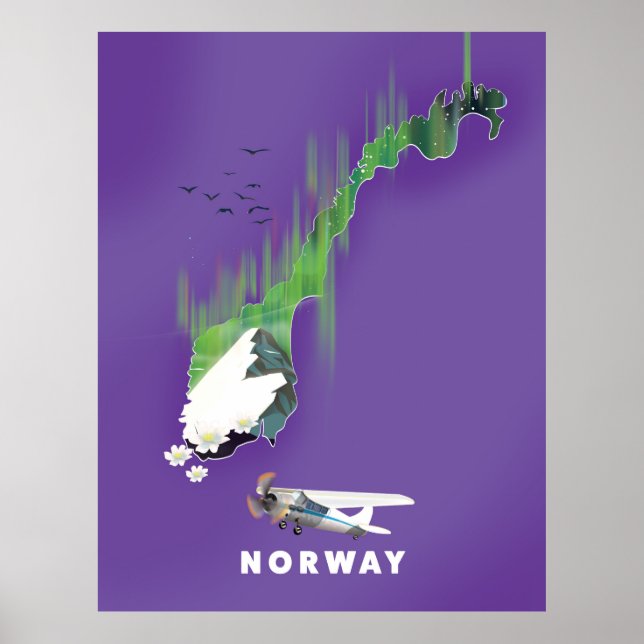 Norwegische Karte Illustriertes Druckplakat. Poster (Vorne)