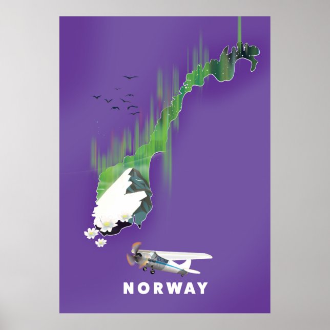 Norwegische Karte Illustriertes Druckplakat. Poster (Vorne)