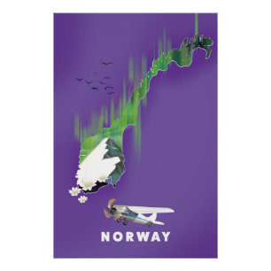 Norwegische Karte Illustriertes Druckplakat. Poster
