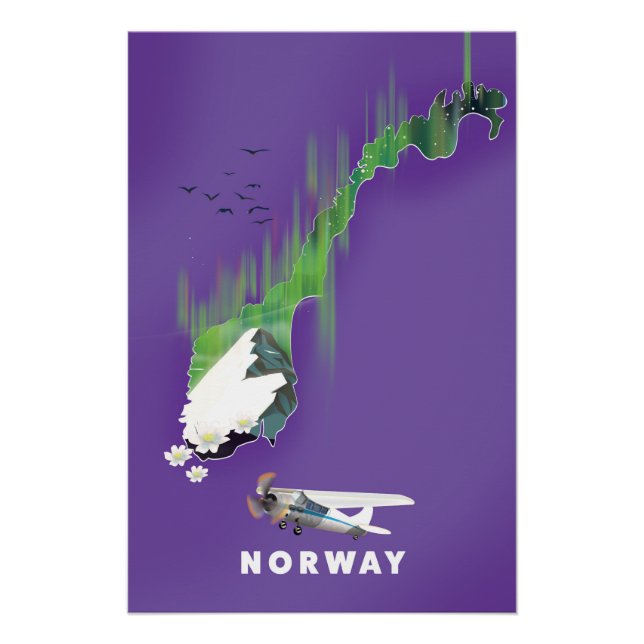 Norwegische Karte Illustriertes Druckplakat. Poster (Vorderseite)
