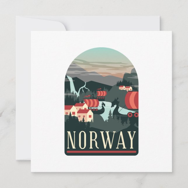 Norwegische Landschaft Vintage Reisekarte Karte (Vorderseite)