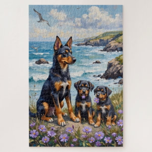 Norwegische Lundehund-Küstenklippen-Kunst Puzzle