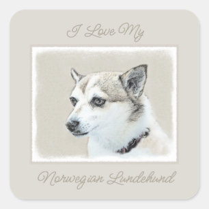 Norwegische Lundehund-Malerei - Original Dog Art S Quadratischer Aufkleber