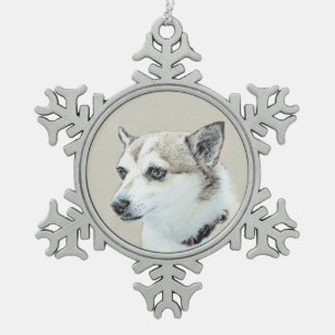 Norwegische Lundehund-Malerei - Originale Hundekun Schneeflocken Zinn-Ornament