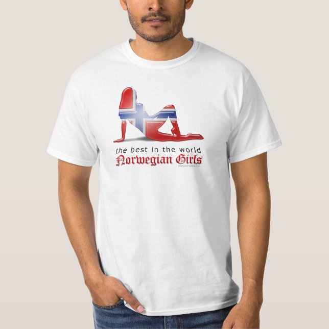Norwegische Mädchen-Silhouette-Flagge T-Shirt (Vorderseite)