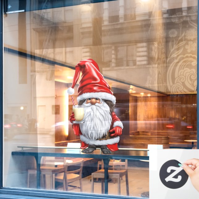Norwegische Nisse Gnome Gonk mit einem Glas Ei Fensteraufkleber (Café-Fenster)