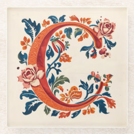 Norwegische Norwegen Rosemaling Anfangsbuchstabe C Glasuntersetzer