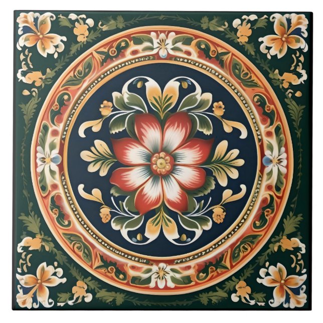 Norwegische Rosemaling-Dekorationstabelle 1 Fliese (Vorderseite)