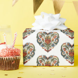 Norwegische Rosemaling Folk Art Heart Sticker Geschenkpapier