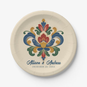 Norwegische Rosemaling-Hochzeit Pappteller