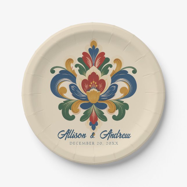 Norwegische Rosemaling-Hochzeit  Pappteller (Vorderseite)