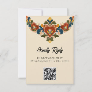 Norwegische Rosemaling-Hochzeit RSVP Karte