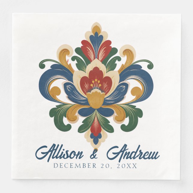 Norwegische Rosemaling-Hochzeit  Serviette (Vorderseite)