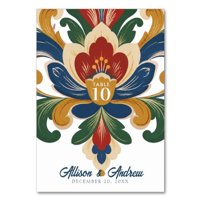 Norwegische Rosemaling-Hochzeit Tischnummer (Vorderseite)