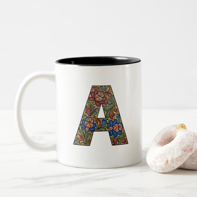 Norwegische Rosemaling Norwegen Initial A Tasse (Mit Donut)