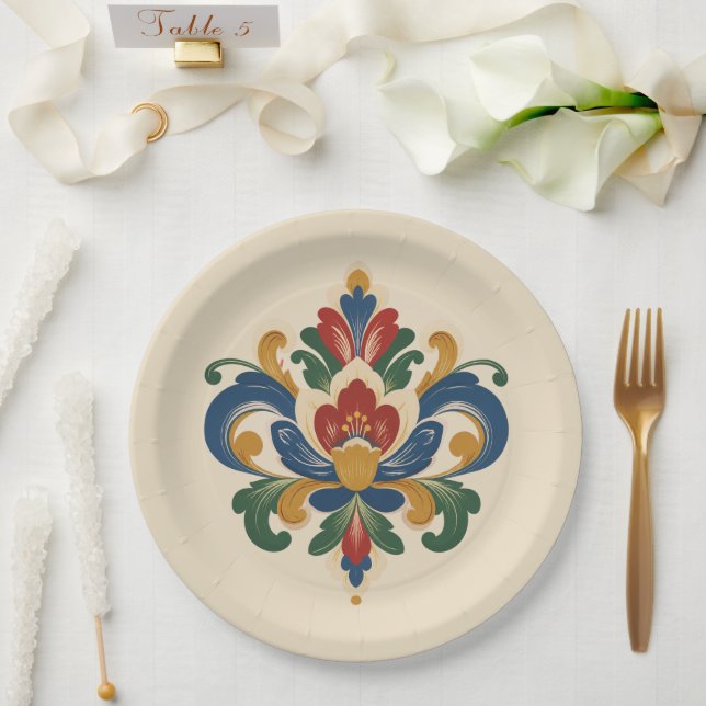 Norwegische Rosemaling Pappteller (Hochzeit)