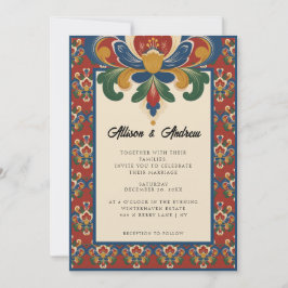 Norwegische Rosemaling | Rote Hochzeit Einladung