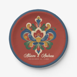 Norwegische Rosemaling-Rote Hochzeit Pappteller