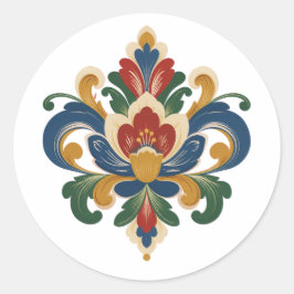 Norwegische Rosemaling Runder Aufkleber