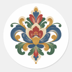 Norwegische Rosemaling Runder Aufkleber